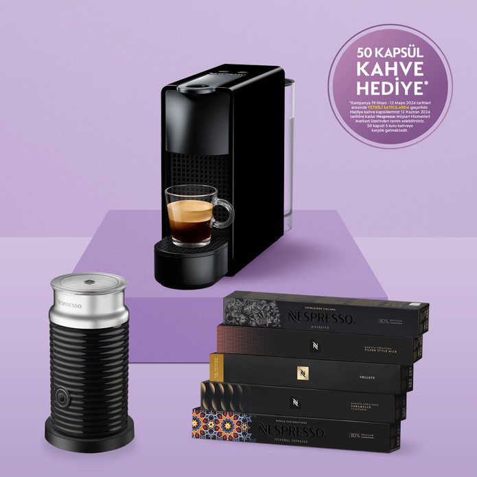 Nespresso C35 Essenza Mini Siyah Kahve Makinesi ve Süt Köpürtücü Aksesuar