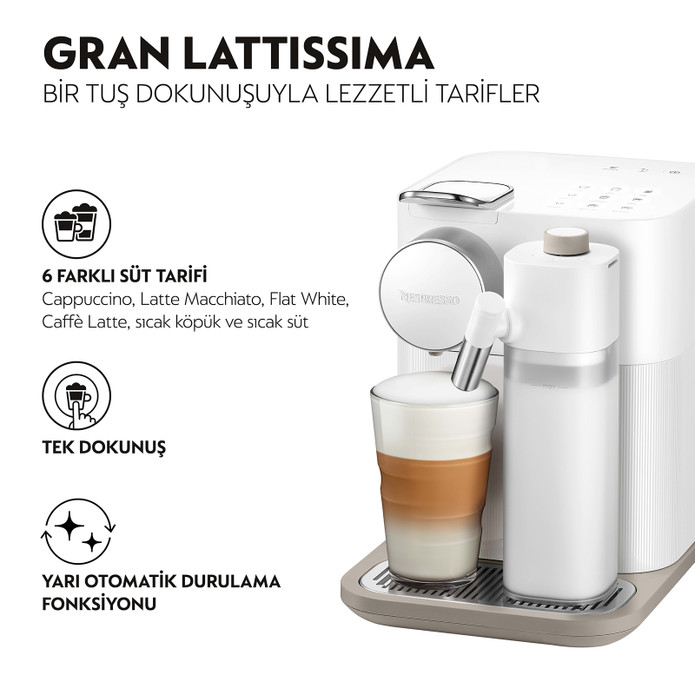 Nespresso F541 Gran Latissima Süt Çözümlü Kahve Makinesi, Beyaz
