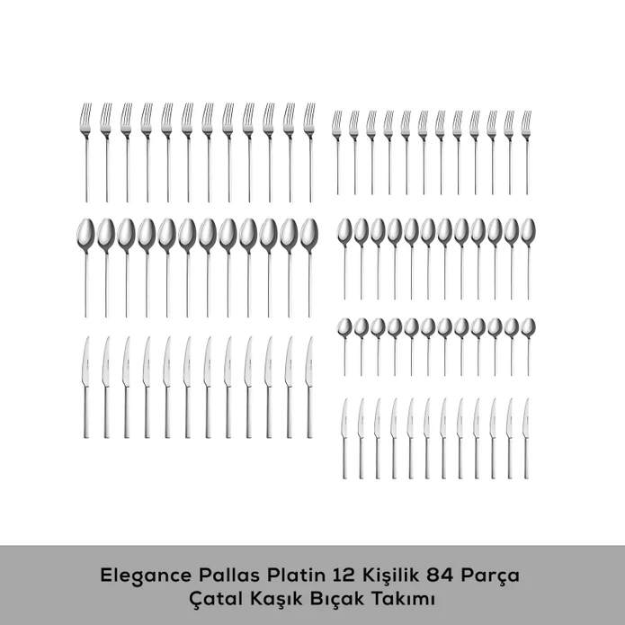 Karaca Elegance Pallas Platin 12 Kişilik 84 Parça Çatal Kaşık Bıçak Takımı