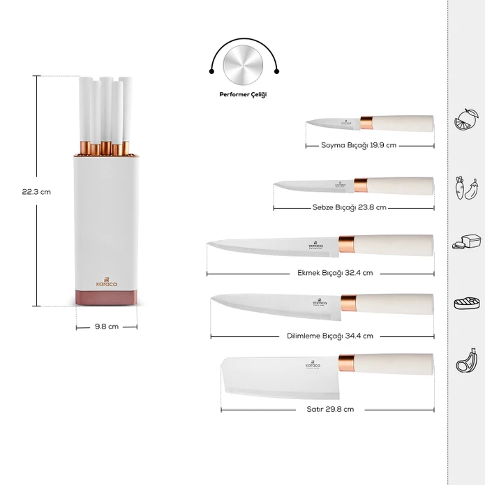 Karaca Skycut 6 Parça Standlı Satırlı Bıçak Seti Krem