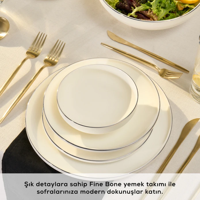 Karaca Fine Bone Meridian 59 Parça 12 Kişilik Yemek Takımı Platin