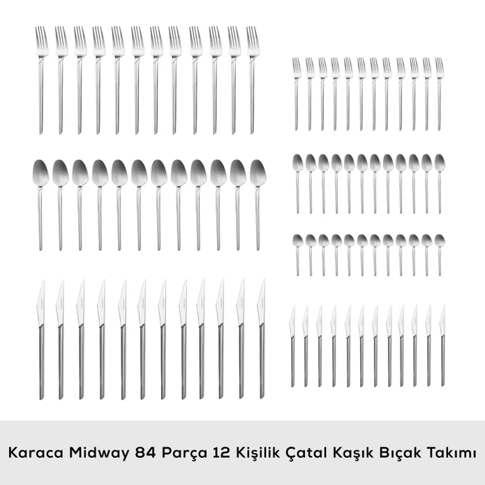 Karaca Elegance Midway Platin 12 Kişilik 84 Parça Çatal Kaşık Bıçak Takımı