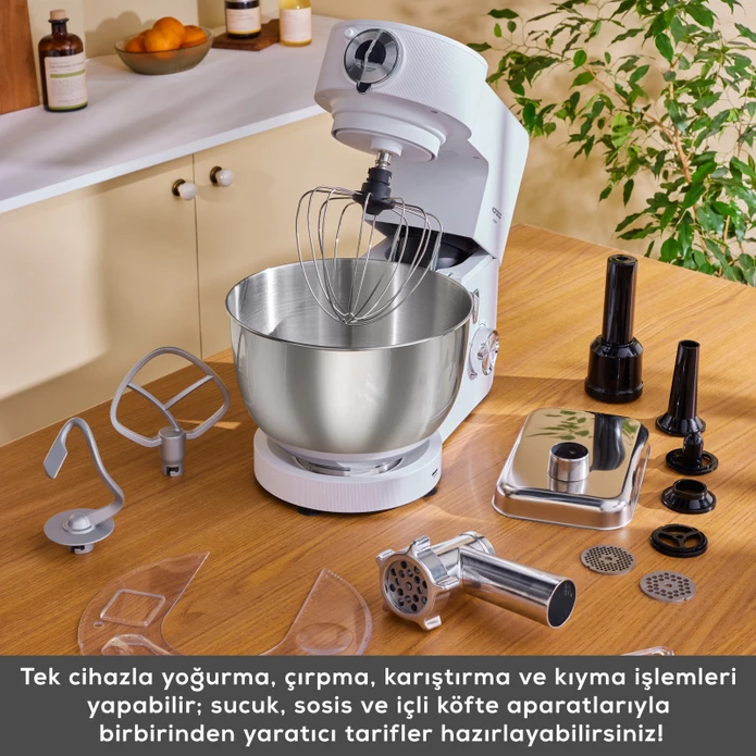 Karaca Multichef Ultra 2000W 7 Litre Stand Mikser Mutfak Şefi Porcelain White (Kıyma Çekme/Sucuk-Sosis/İçli Köfte Aparatlı)