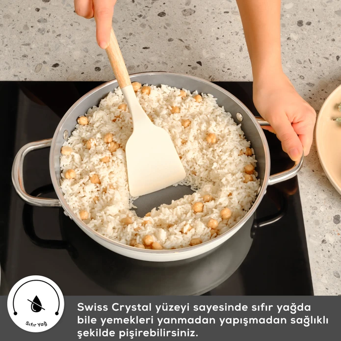 Karaca x Refika Birgül Swiss Crystal Creamy Metal Tava Sahan Set Cream