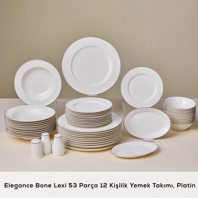 Karaca Elegance Bone Lexi 53 Parça 12 Kişilik Yemek Takımı Platin