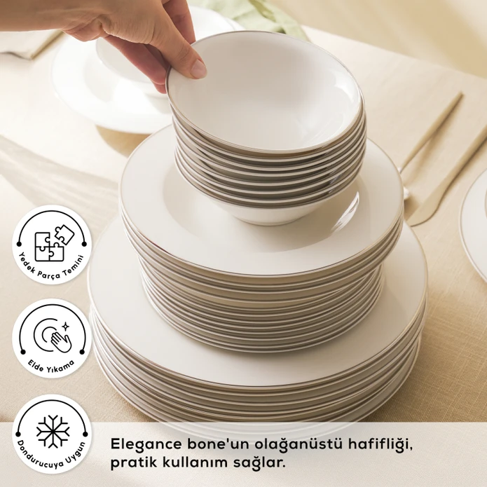 Karaca Elegance Bone Lexi 53 Parça 12 Kişilik Yemek Takımı Platin