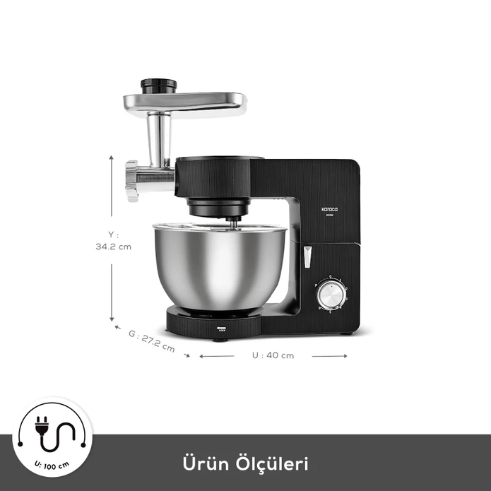 Karaca Multichef Ultra 2000W 7 Litre Stand Mikser Mutfak Şefi Black (Kıyma Çekme/Sucuk-Sosis/İçli Köfte Aparatlı)