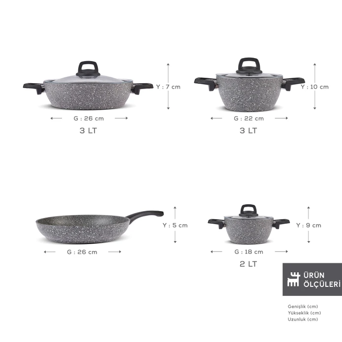 Karaca Gris Biogranit 7 Parça Tencere Seti