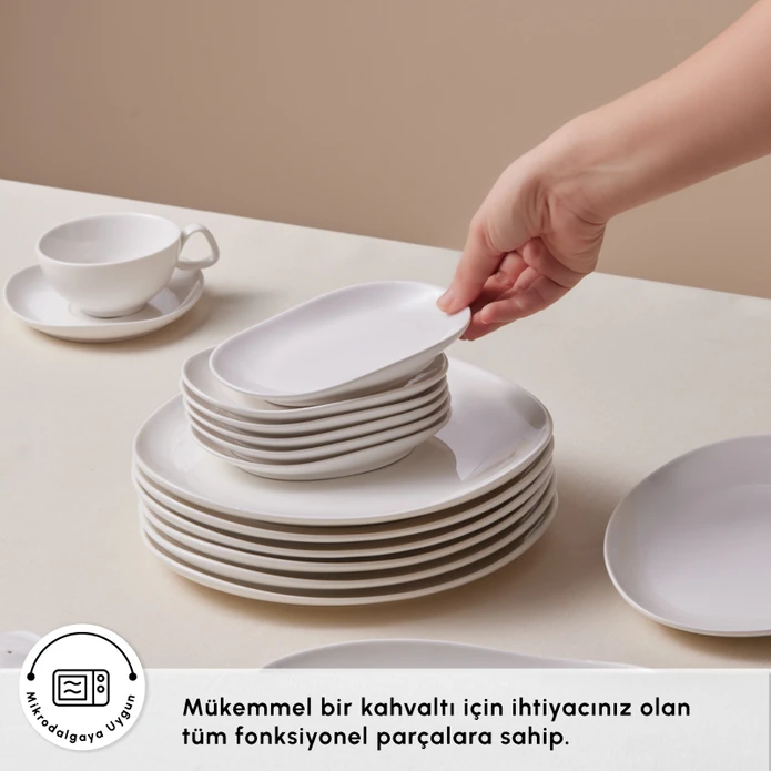 Karaca Stream Bone Middle 34 Parça 6 Kişilik Kahvaltı Takımı Beyaz