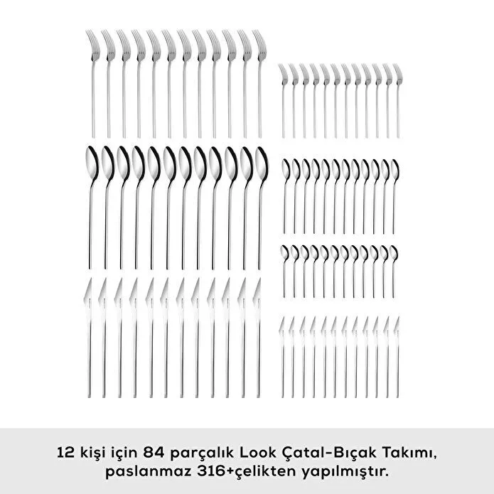 Karaca 316 Premium Look Platin 12 Kişilik 84 Parça Çatal Kaşık Bıçak Takımı 