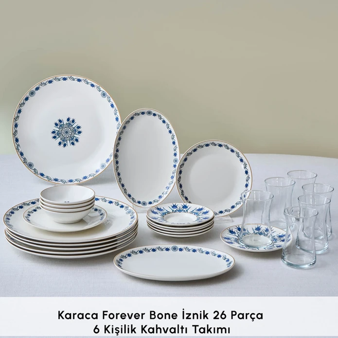 Karaca Forever Bone İznik 26 Parça 6 Kişilik Kahvaltı Takımı