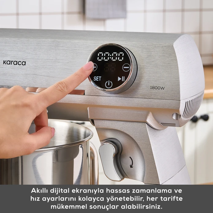 Karaca Multichef Artisan Digital Ekran 7 Litre Döküm Stand Mikser Silver Brushed 