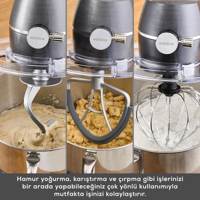 Karaca Multichef Artisan Digital Ekran 7 Litre Döküm Stand Mikser Brushed Gun Grey 1800W