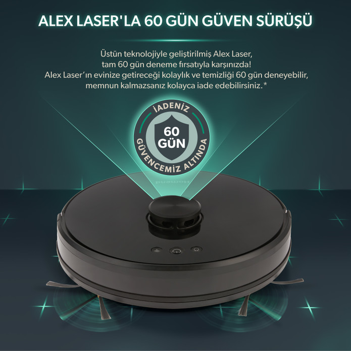 Homend Alex Laser 1282H Moplu ve Haritalamalı Akıllı Robot Süpürge Siyah 2023 Model