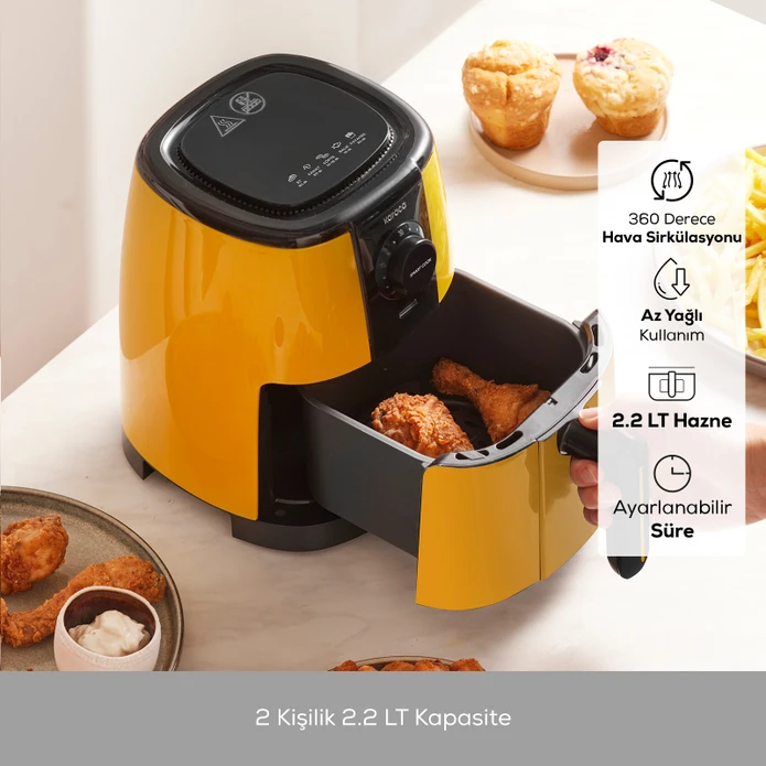 Karaca Smart Cook 60 Dakikaya Kadar Zaman Ayarlı Compact  Airfryer Pineapple Yellow 2 Kişilik