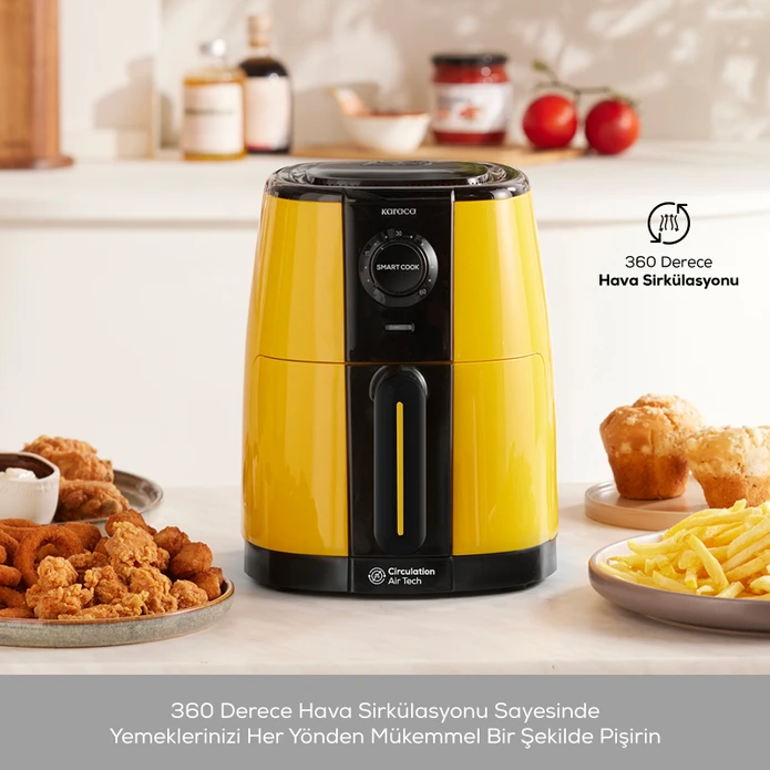 Karaca Smart Cook 60 Dakikaya Kadar Zaman Ayarlı Compact Airfryer Pineapple Yellow 2.2 Litre