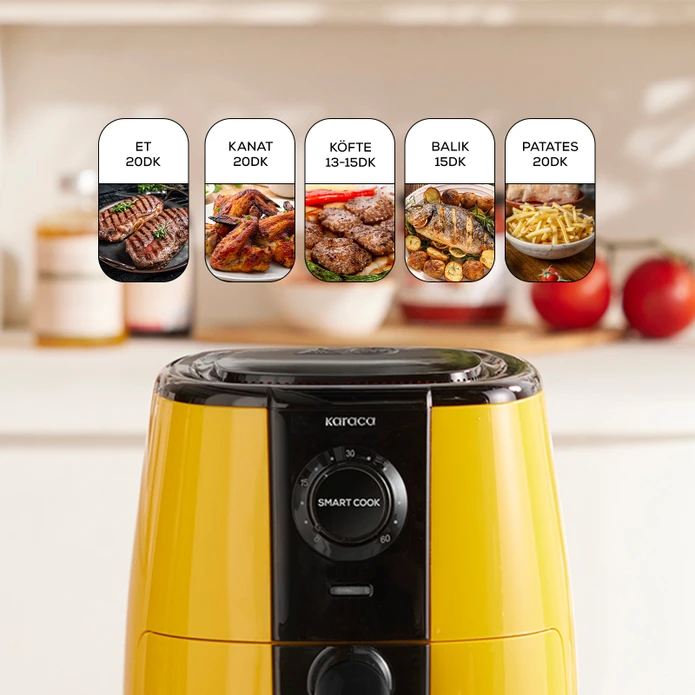 Karaca Smart Cook 60 Dakikaya Kadar Zaman Ayarlı Compact Airfryer Pineapple Yellow 2.2 Litre