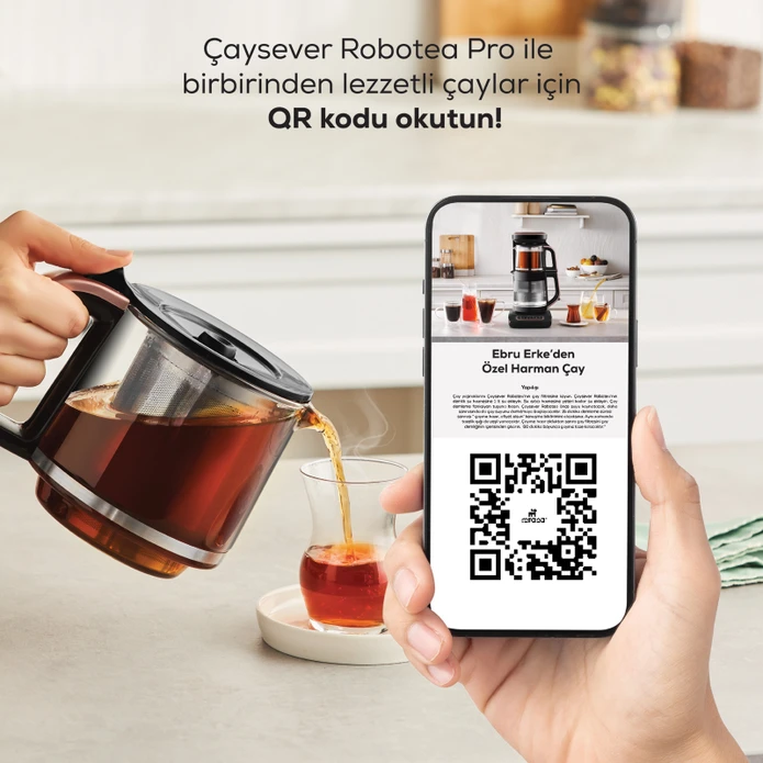 Karaca Çaysever Robotea Pro 4 in 1 Konuşan Otomatik Cam Çay Makinesi Su Isıtıcı ve Filtre Kahve Demleme Makinesi 2500W Black Copper