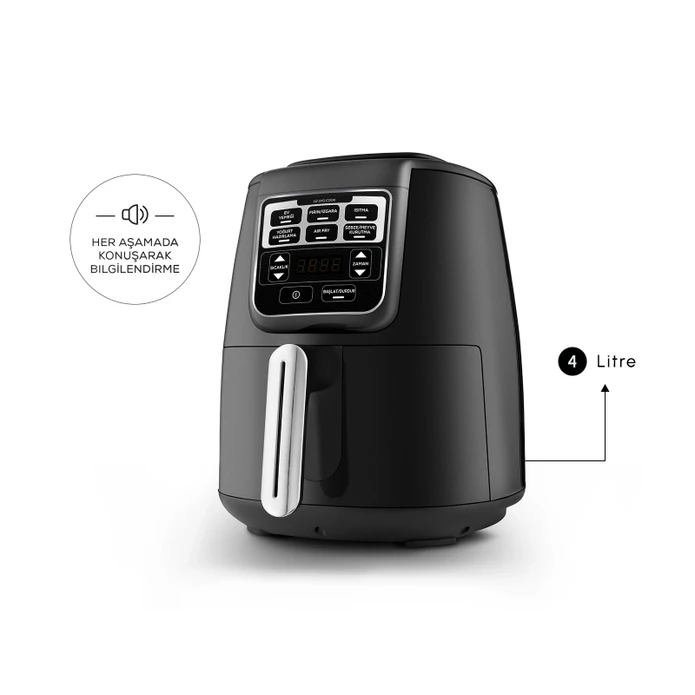 Karaca Air Pro Cook XL 2 in 1 Konuşan Airfryer Black Chrome 4 Kişilik