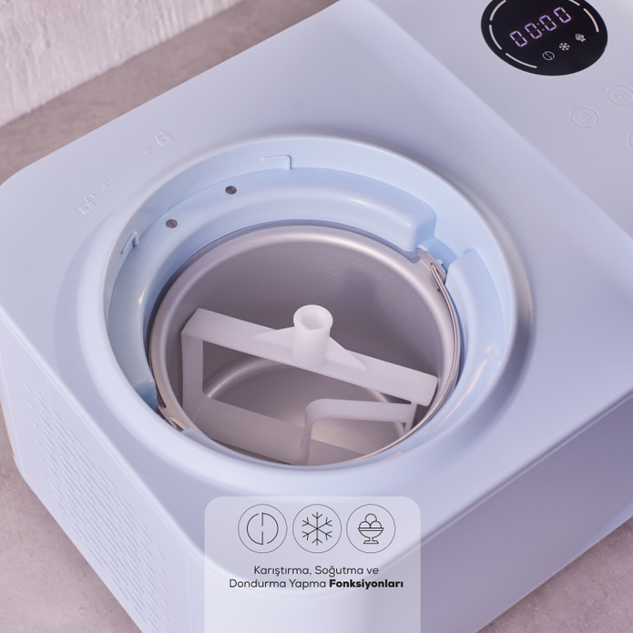 Karaca 2 in 1 Karıştırıcılı, Donduruculu Otomatik Dondurma Yapma Makinesi Ice Blue