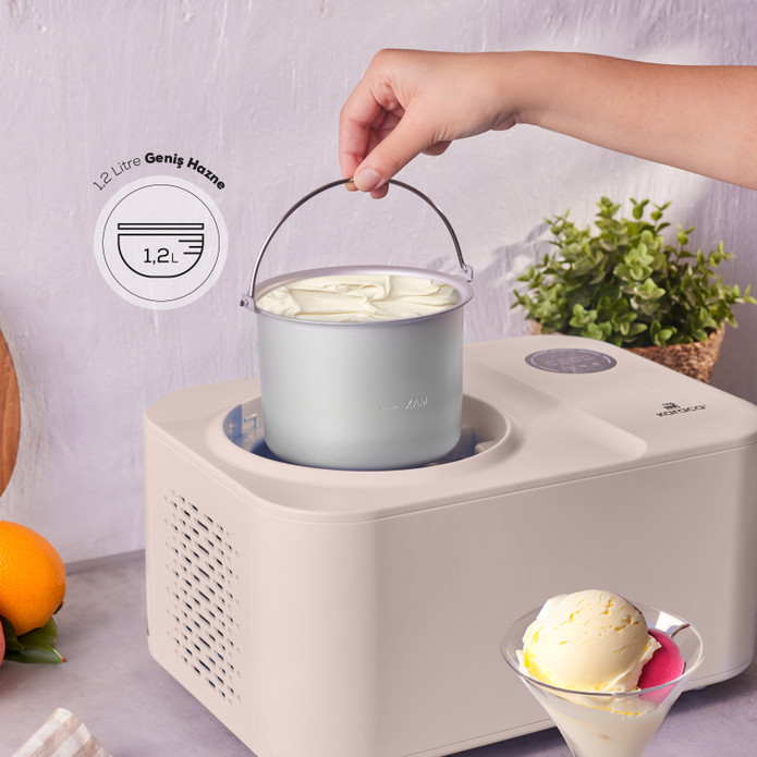 Karaca 2 in 1 Karıştırıcılı, Donduruculu Otomatik Dondurma Yapma Makinesi Vanilla