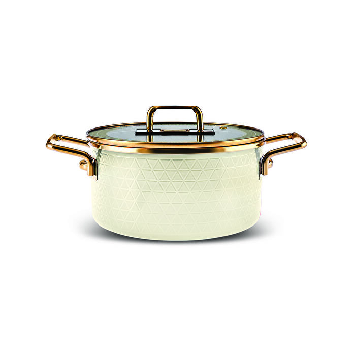 Karaca Kristal Emaye Granit İndüksiyon Tabanlı 16 Parça Çeyiz Tencere Seti Krem