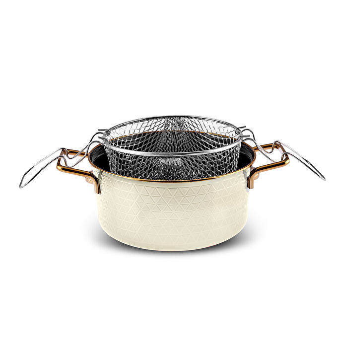 Karaca Kristal Emaye Granit İndüksiyon Tabanlı 16 Parça Çeyiz Tencere Seti Krem