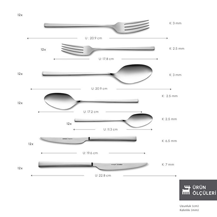 Karaca Serenity Elegance 84 Parça 12 Kişilik Çatal Kaşık Bıçak Takımı Kutulu