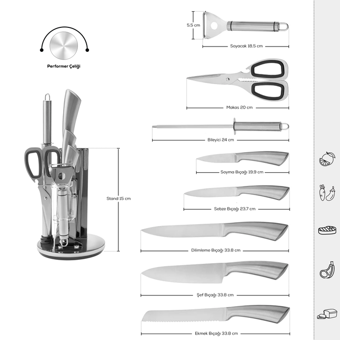 Karaca Meister Palm 9 Parça Çelik Bıçak Seti