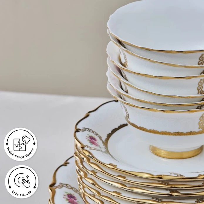 Karaca Royal Bone Elizabeth 55 Parça 12 Kişilik Yemek Takımı Gold 
