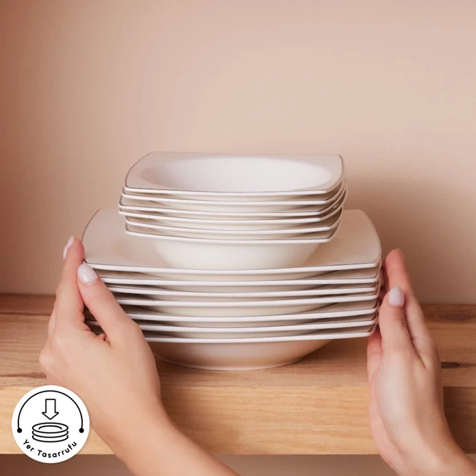 Karaca Square Bone Jamie 53 Parça 12 Kişilik Yemek Takımı Platin