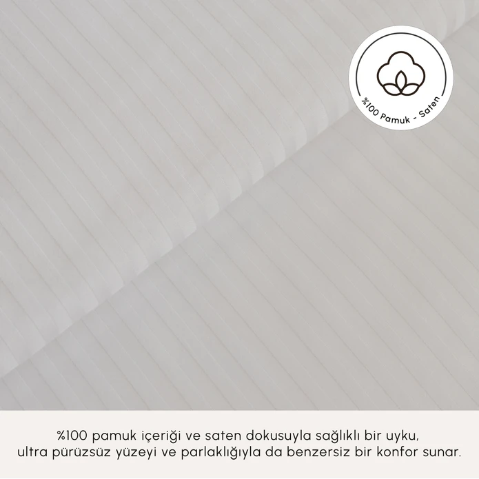 Karaca Home White Collection Vessa 120 Tel %100 Pamuk Saten Çift Kişilik Nevresim Takımı Çizgili Beyaz