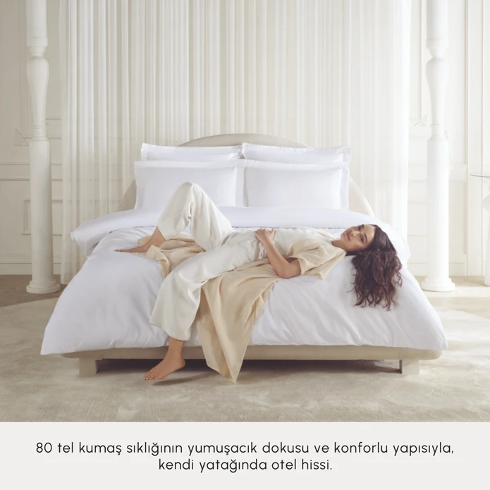 Karaca Home White Collection Ina 80 Tel %100 Pamuk Percale Çift Kişilik Nevresim Takımı Beyaz