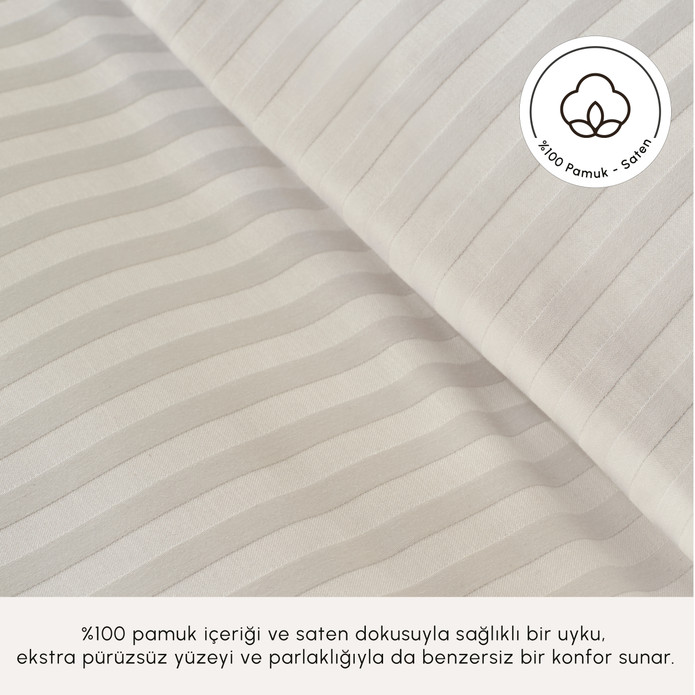 Karaca Home White Collection Minas 94 Tel %100 Pamuk Saten Çift Kişilik Nevresim Takımı Çizgili Beyaz