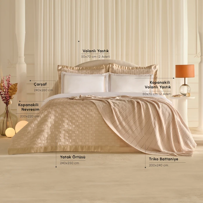 Karaca Home White Collection Bride Carina 80 Tel %100 Pamuk 8 Parça Evlilik Paketi Gold 