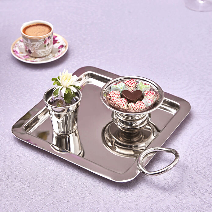 Karaca Home Cora Kahve İkram Tepsi Seti Gümüş