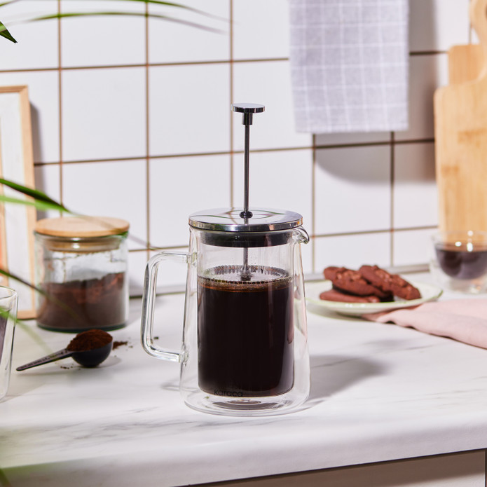 Karaca Pia Konik Çift Cidarlı Borosilikat Cam French Press 600 ml Metalik 