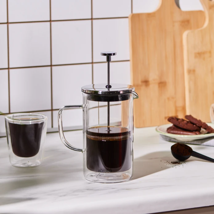 Karaca Pia Çift Cidarlı Borosilikat Cam French Press 600 ml Metalik 