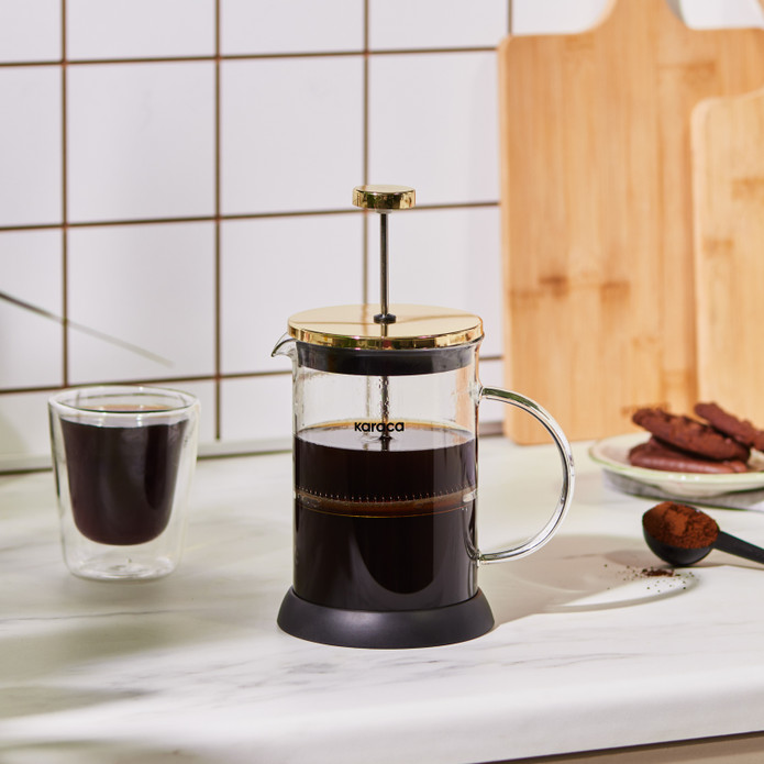 Cookplus Coffee Bean Kaşık Hediyeli Borosilikat Cam French Press Gold 800 ml