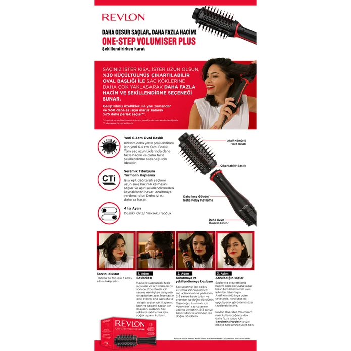 Revlon RVDR5298E One Step Volumiser Plus Hava Üflemeli Saç Fırçası Siyah