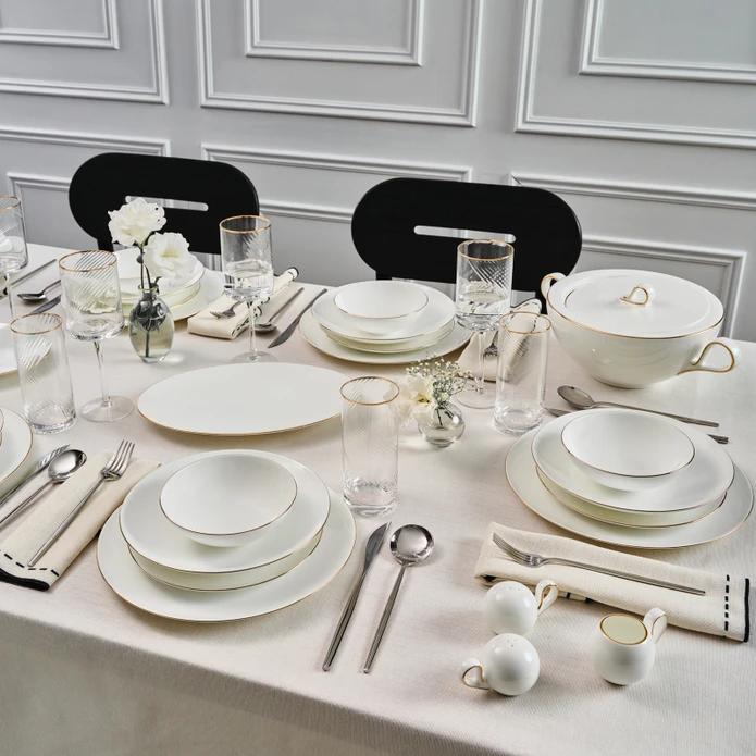 Karaca Red Carpet Collection Fine Pearl Extra Chanak 62 Parça 12 Kişilik Yemek Takımı Gold