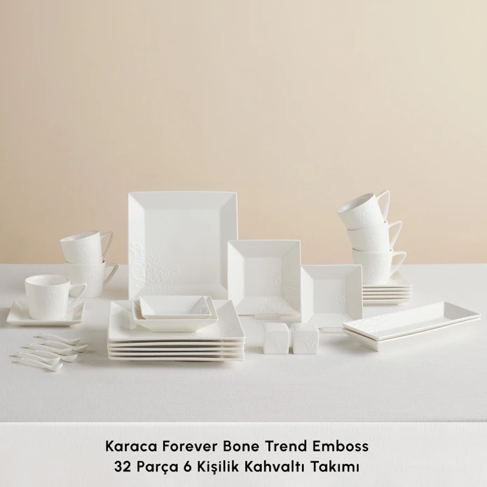 Karaca Forever Bone Trend Emboss 32 Parça 6 Kişilik Kahvaltı Takımı