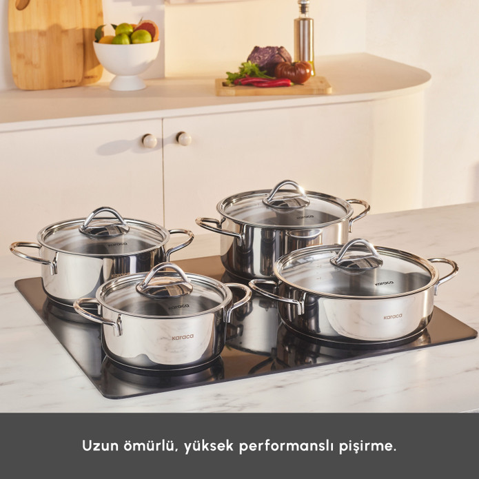 Karaca Powersteel Sakura 316+ İndüksiyon Tabanlı 8 Parça Çelik Tencere Seti