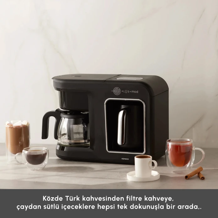 Karaca Hatır Plus 5 in 1 Essential Közde ve Sütlü Türk Kahvesi ve Filtre Kahve Makinesi Black Chrome