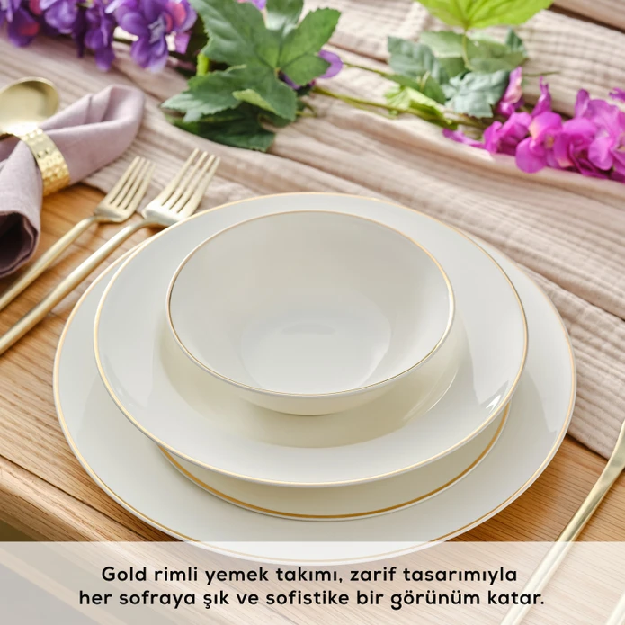 Karaca Elegance Bone Lexi 56 Parça 12 Kişilik Yemek Takımı Gold 