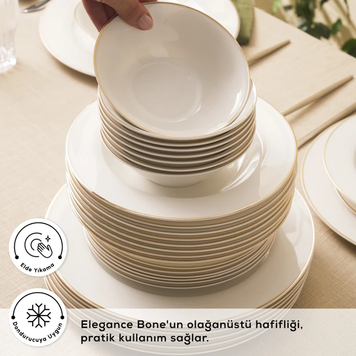 Karaca Elegance Bone Lexi 56 Parça 12 Kişilik Yemek Takımı Gold 