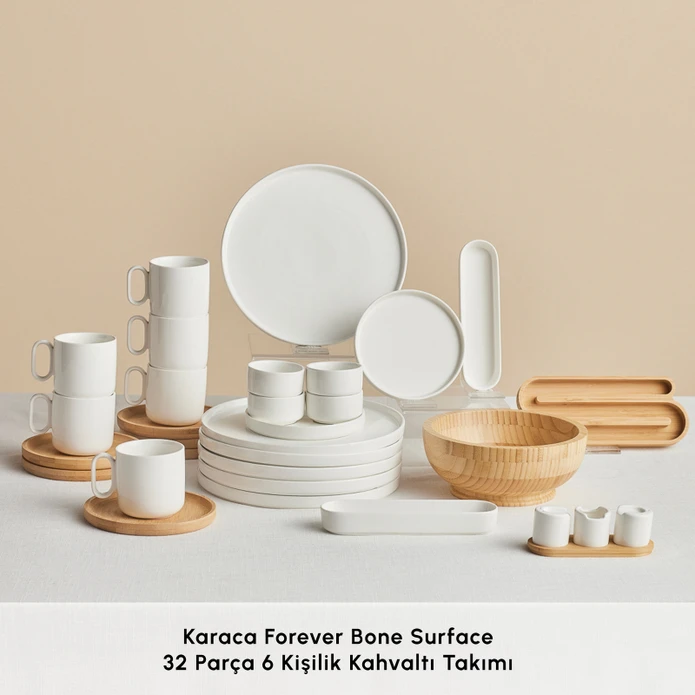 Karaca Forever Bone Surface 32 Parça 6 Kişilik Kahvaltı Takımı