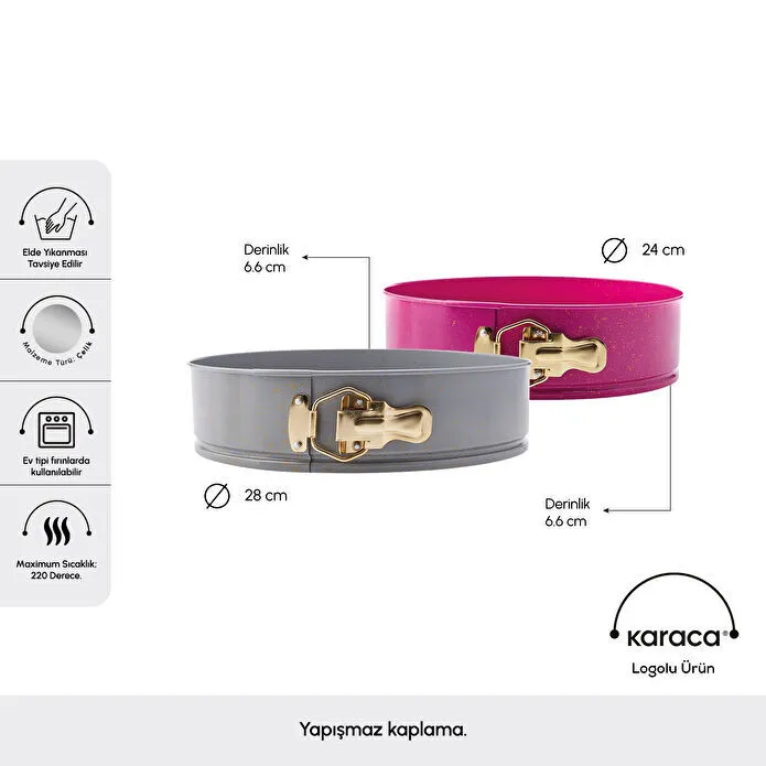 Karaca Süper 2'li Kek Kalıbı Seti Gri Fuşya 28/24 cm