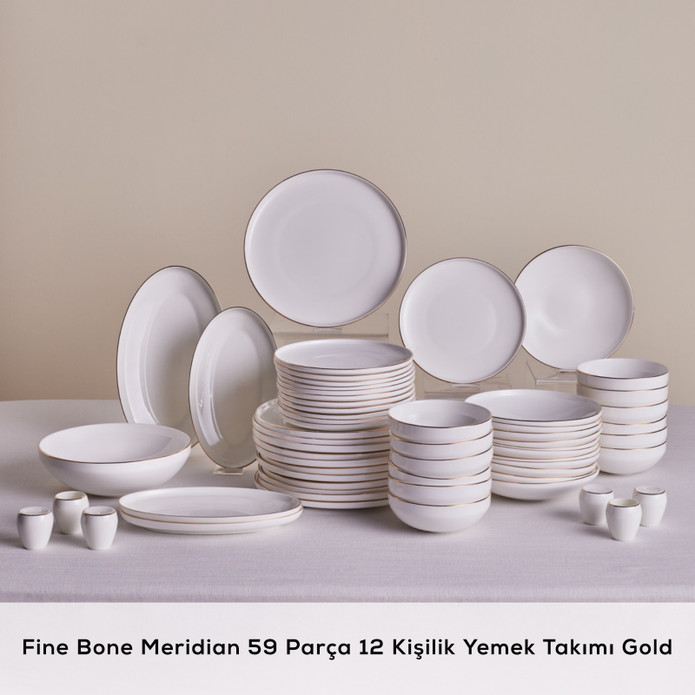 Karaca Fine Bone Meridian 59 Parça 12 Kişilik Yemek Takımı Gold