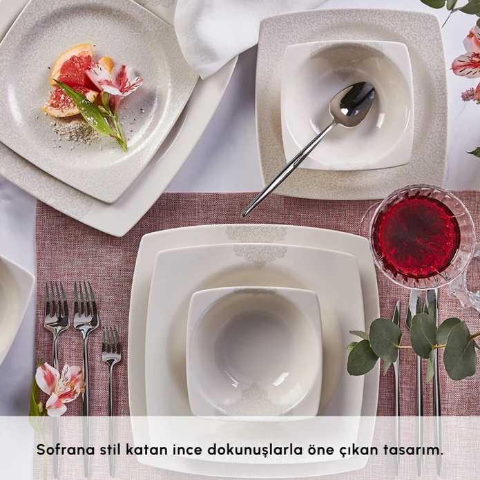 Karaca Square Bone Flava 24 Parça 6 Kişilik Yemek Takımı